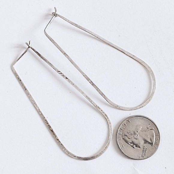 🤍 Vintage Artisan Solid 925 Sterling Silver Oblong Hoop Earrings Handmade - Picture 4 of 5